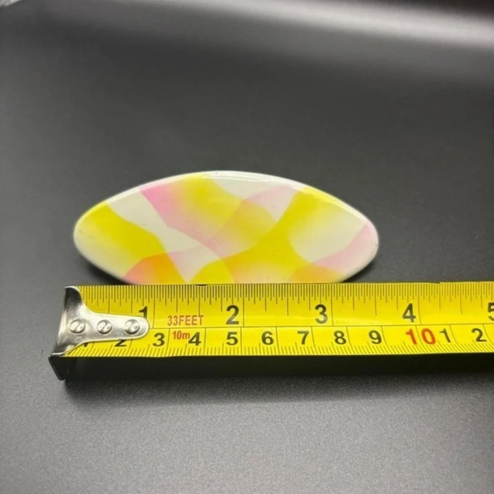 Vintage Made In France White Pink Yellow Swirled Marbled Abstract Hair Clip